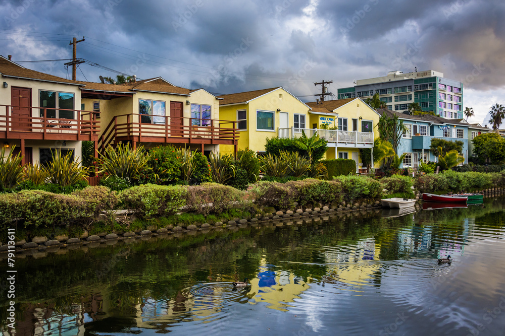 Houses along a canal in Venice Beach, Los Angeles, California.