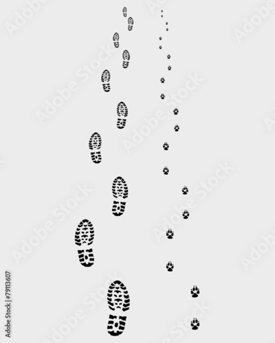 Footprints of man and dog, vector illustration