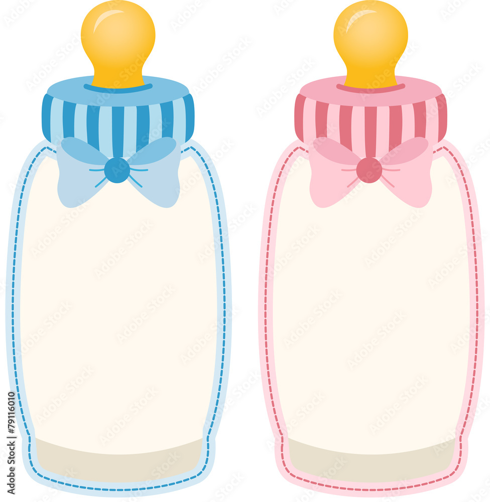 Baby bottle pink and blue tag label Stock Vector | Adobe Stock