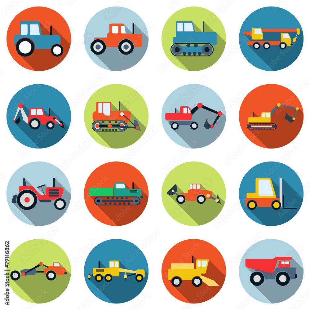 Fototapeta Special purpose cars and machinery vector icons
