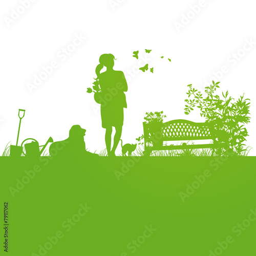 Frühling,Pflanzzeit,Giesskanne,Frau,Shilhouette