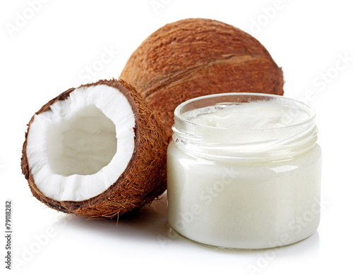 Canvas-taulu coconut oil and fresh coconuts