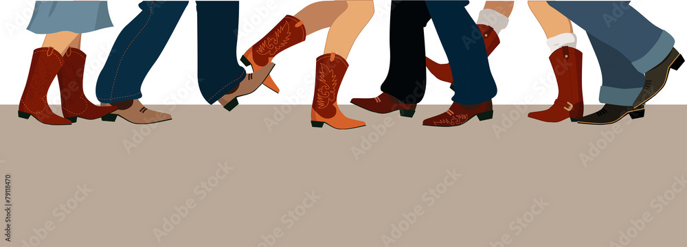 Banner with country dancers feet in cowboy boots - obrazy, fototapety, plakaty 