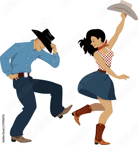 Country western dancers isolated on white