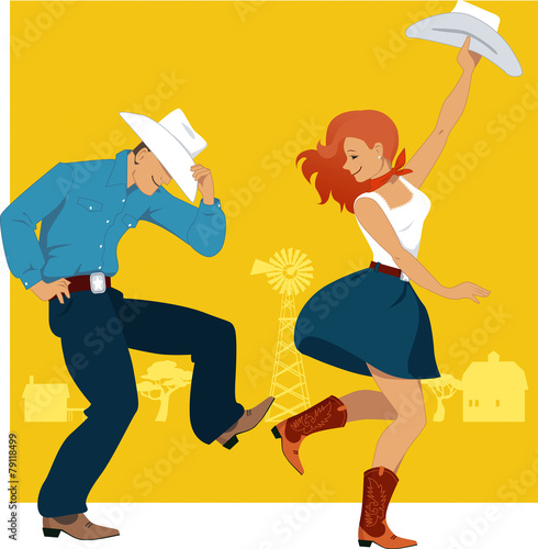 Cowboy and cowgirl dancing country western dance