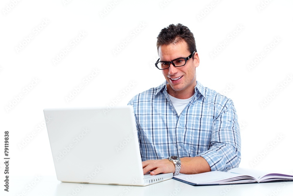 Man working with laptop computer. Man working with laptop computer.