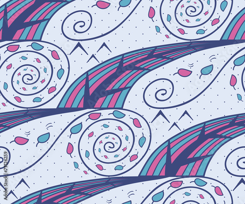 Seamless pattern with season autumn. Abstract design. Illustration with season, trees and leaves. Can be used for pattern fills, wallpapers, web page, surface textures