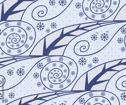 Seamless pattern with season winter. Abstract design. Illustration with season, trees and snowflakes. Can be used for pattern fills, wallpapers, web page, surface textures