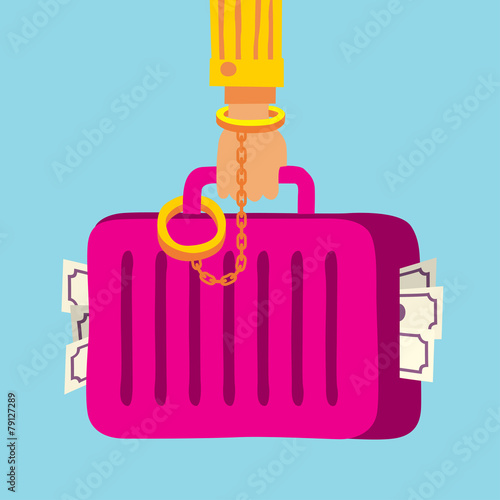 suitcase with money handcuffed to a mafia businessman hand