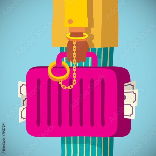 suitcase with money handcuffed to a mafia businessman hand
