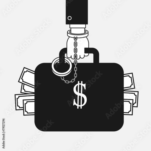 suitcase with cash handcuffed to a businessman hand