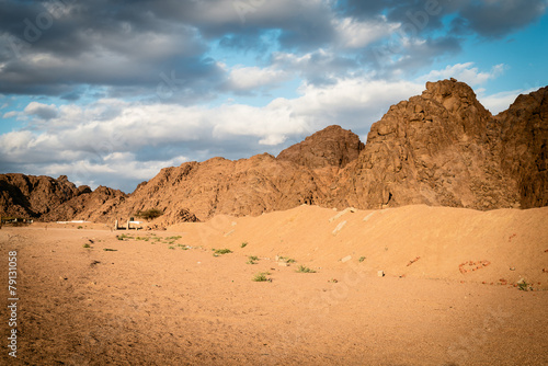 Fantastic mountains and clouds at sunset   Egypt.