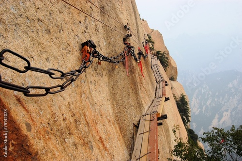 Dangerous walkway at top of holy Mount Hua Shan, China