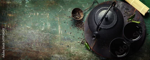 Panel kuchenny z motywem Black iron asian tea set