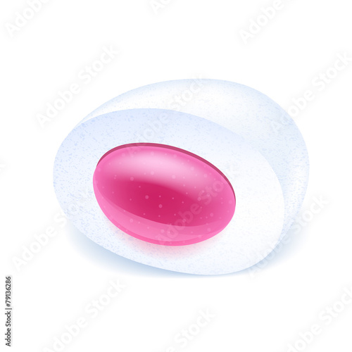 Realistick chewing gum pellet with filling.