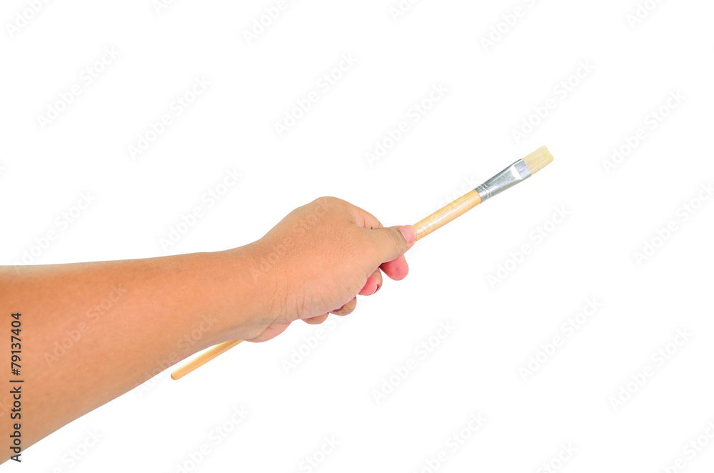 paint brush in man hand isolated on white background paint brush in man hand isolated on white background