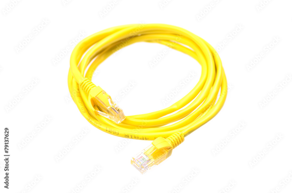 yellow network cable on white background yellow network cable on white background