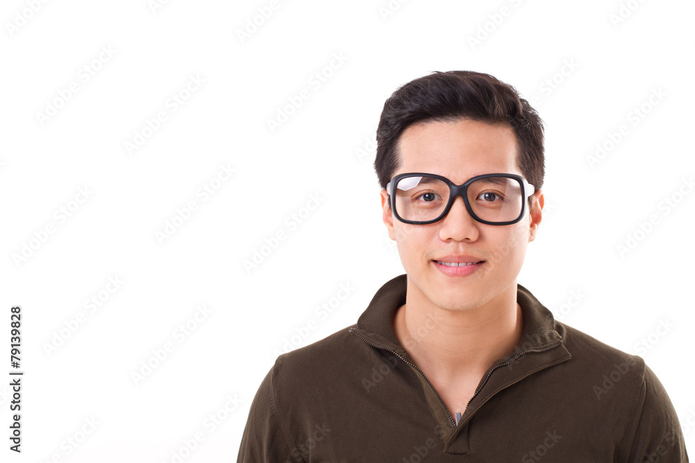 happy, positive, clever genius nerd or geek man with glasses happy, positive, clever genius nerd or geek man with glasses