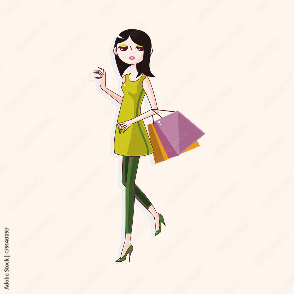 shopping girl theme elements vector,eps