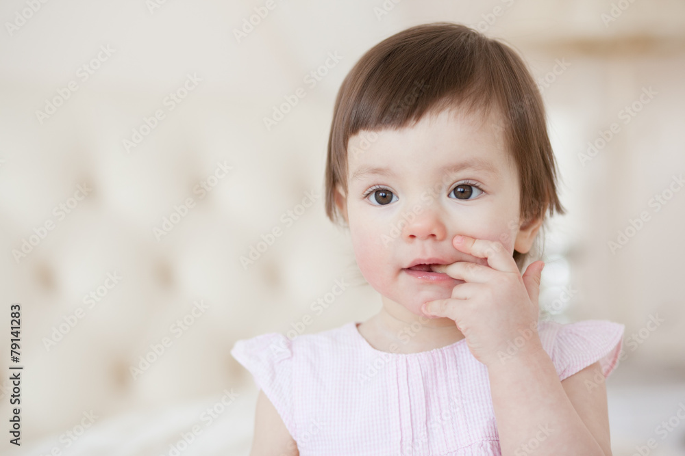 Portrait of a little sweet girl at home, close-up. Portrait of a little sweet girl at home, close-up.