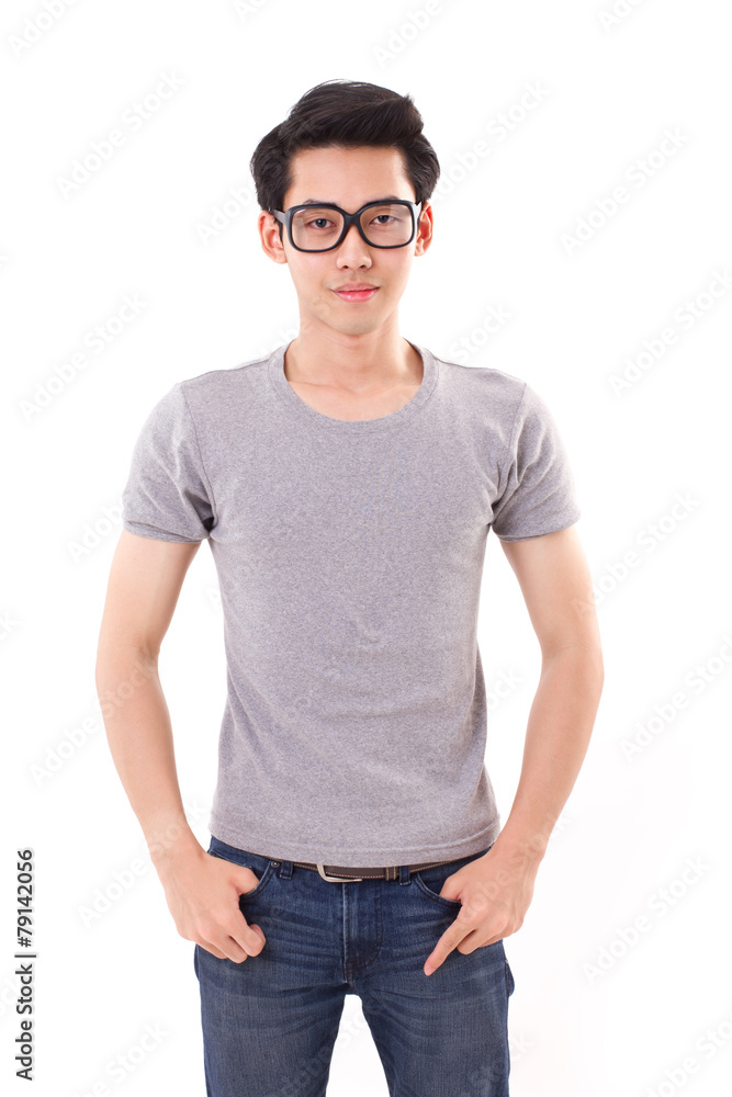 smart nerd hipster man looking at you, white isolated background smart nerd hipster man looking at you, white isolated background