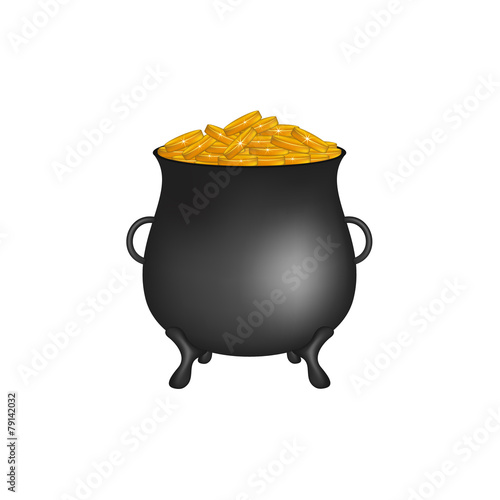 Black pot with golden money coins