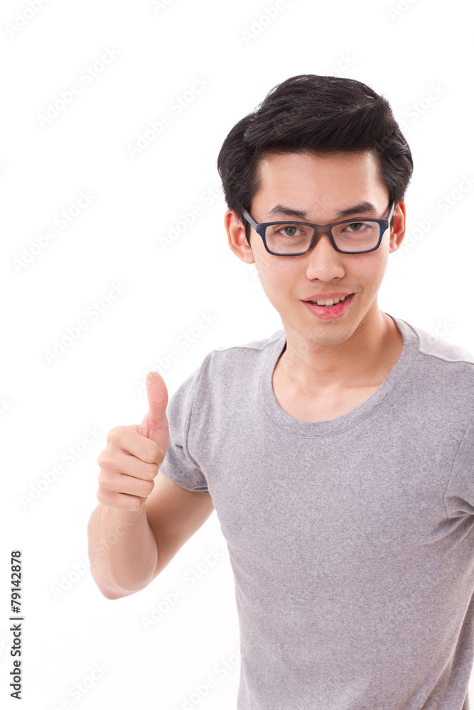 happy, smiling, successful genius nerd man giving thumb up to yo happy, smiling, successful genius nerd man giving thumb up to yo