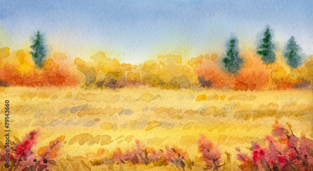 Watercolor landscape of series of Watercolor landscape of series of