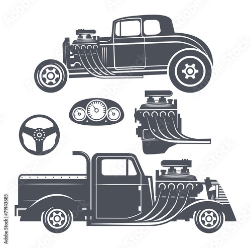 Retro Hot Rod set, vector