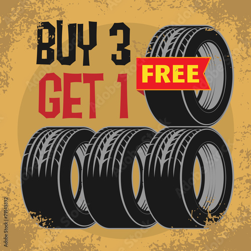Label with tires, vector