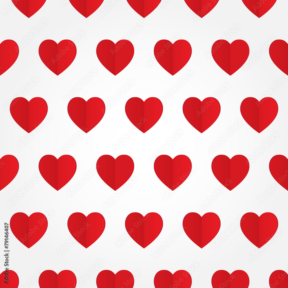 Vector seamless pattern with red heart in flat style