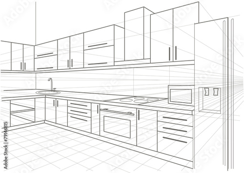 linear sketch interior kitchen