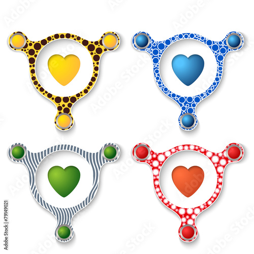 four abstract vector objects and a colored hearts