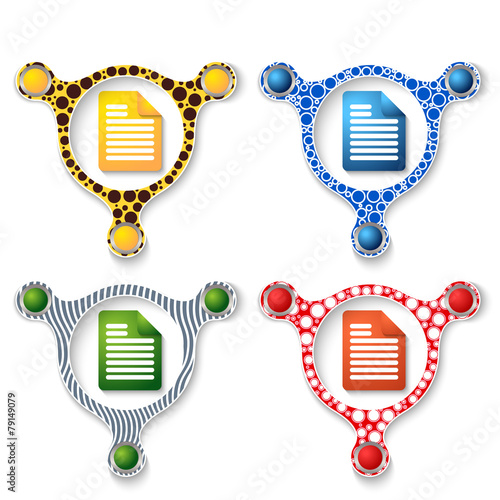 four abstract vector objects and a colored document icon