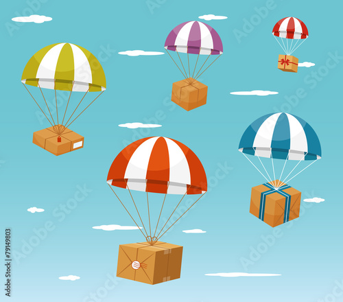 Delivery Concept - Gift Boxes on Parachute