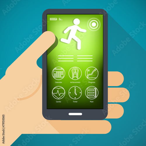 Mobile phone with fitness app in hand