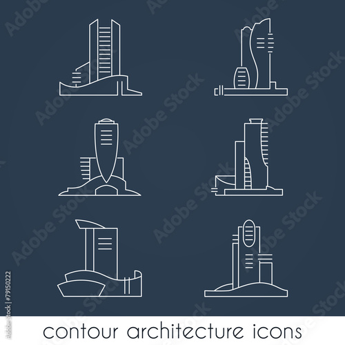 Set of six contour architecture icons