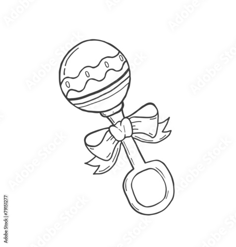 Hand drawn babys rattle in black vector