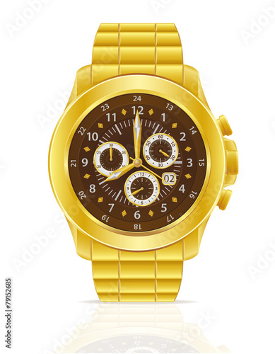 gold mechanical wristwatch with bracelet vector illustration