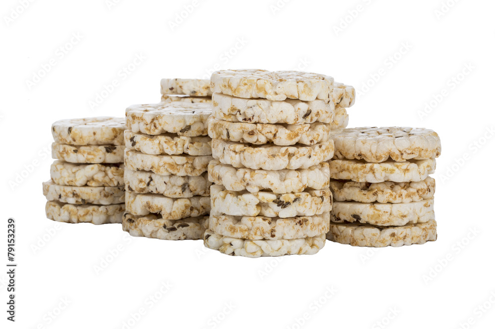 Mini puffed rice cake with cumin and salt isolated Mini puffed rice cake with cumin and salt isolated