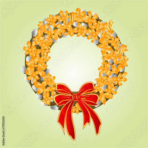 Easter wreath with pussy willow and forsythia vector