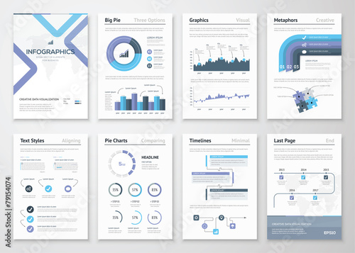 Big collection of infographic elements and business brochures