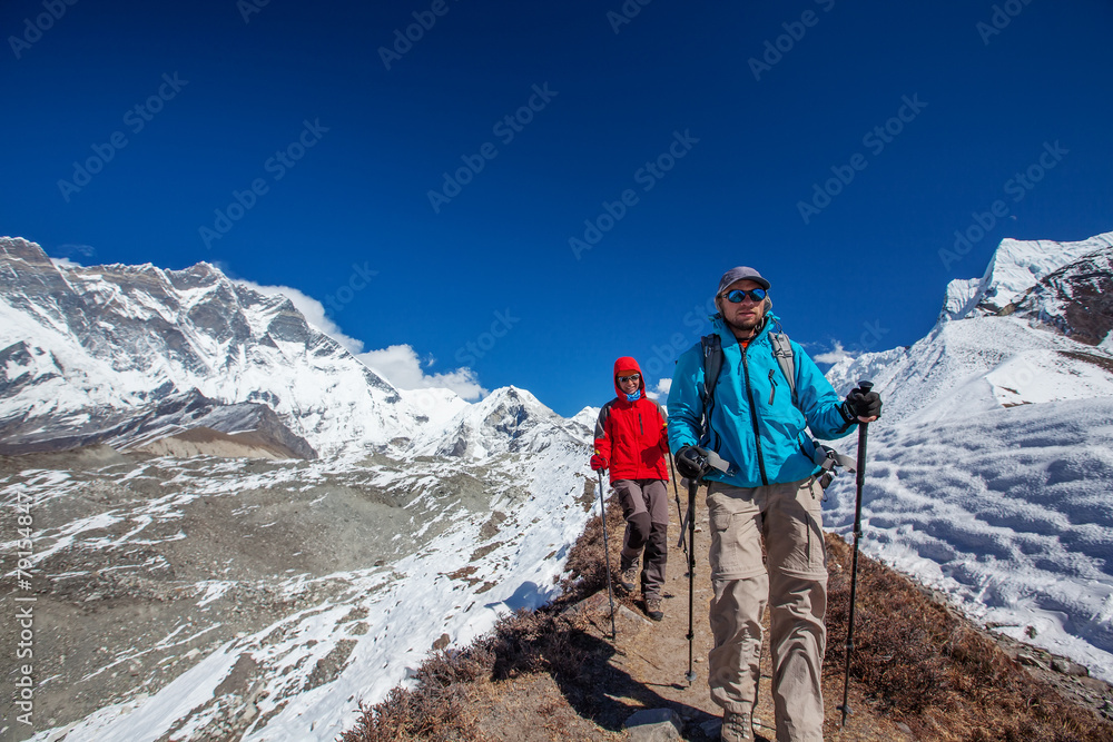 Hiker on the trek in Himalayas, Khumbu valley, Nepal