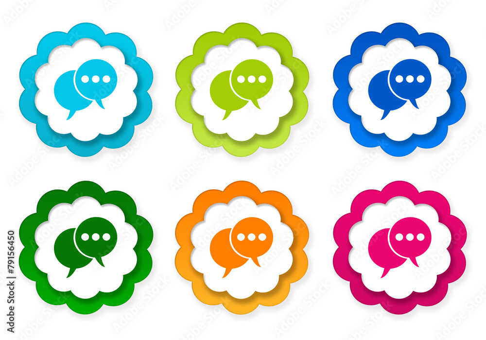 Set of colorful sticker icons with bubble speeches symbol Set of colorful sticker icons with bubble speeches symbol
