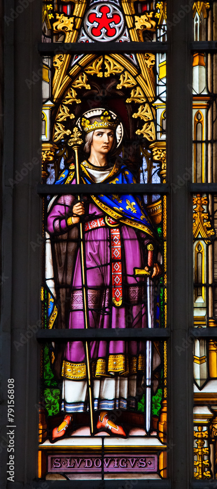 Stained glass of Louis IX of France in Brussels Cathedral