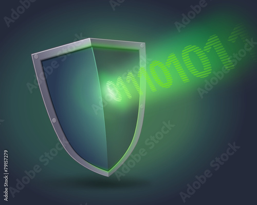 Shield against a cyber attack (black background)
