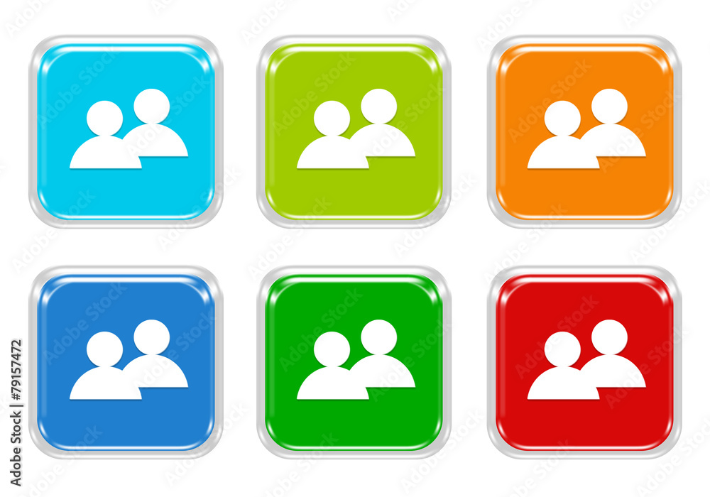 Set of squared colorful buttons with people symbol