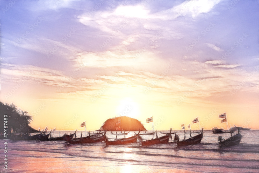 boat sunset thailand beach landscape