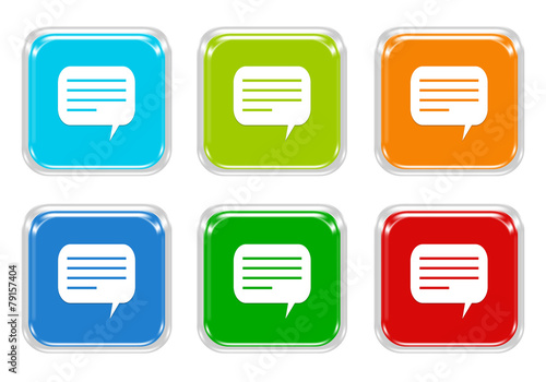 Set of squared colorful buttons with conversation symbol