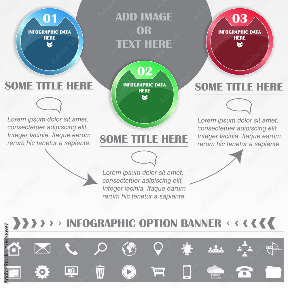 Infographic vector option banner with various icons and labels